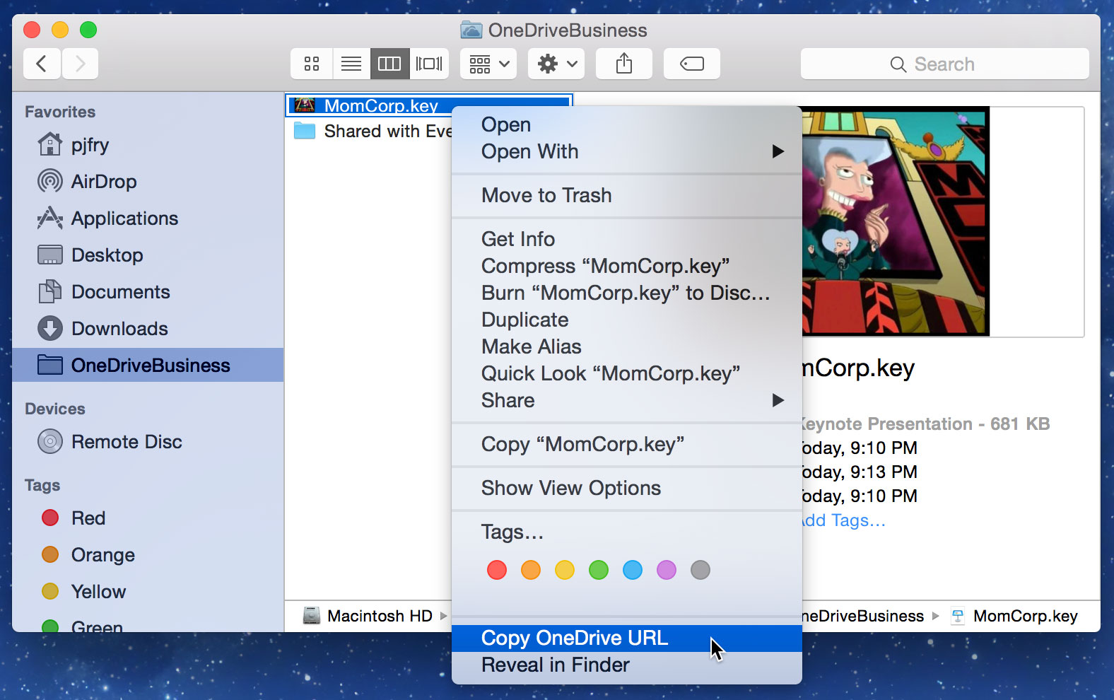 onedrive for business mac finder