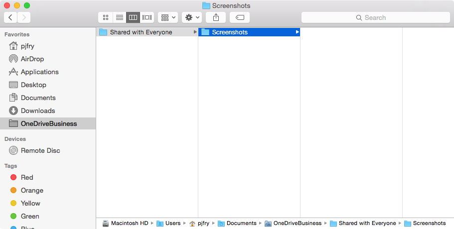 onedrive for business destop folder mac